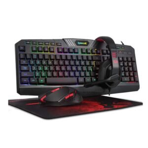 REDRAGON S101-BA-2 4×1 WIRED RGB BACKLIT GAMING KEYBOARD AND MOUSE, GAMING MOUSE PAD, GAMING HEADSET COMBO ALL IN 1 PC GAMER BUNDLE FOR WINDOWS PC – (BLACK)